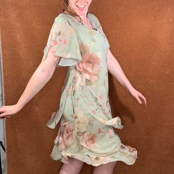 Vintage JBS Ltd. Flutter Sleeve Lightweight Garden Summer Sundress, size XL. - Picture 4 of 5